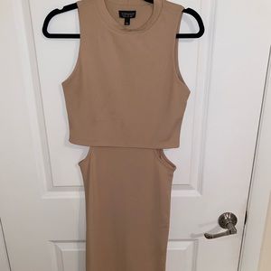 Small, tan, midi cut-out topshop dress